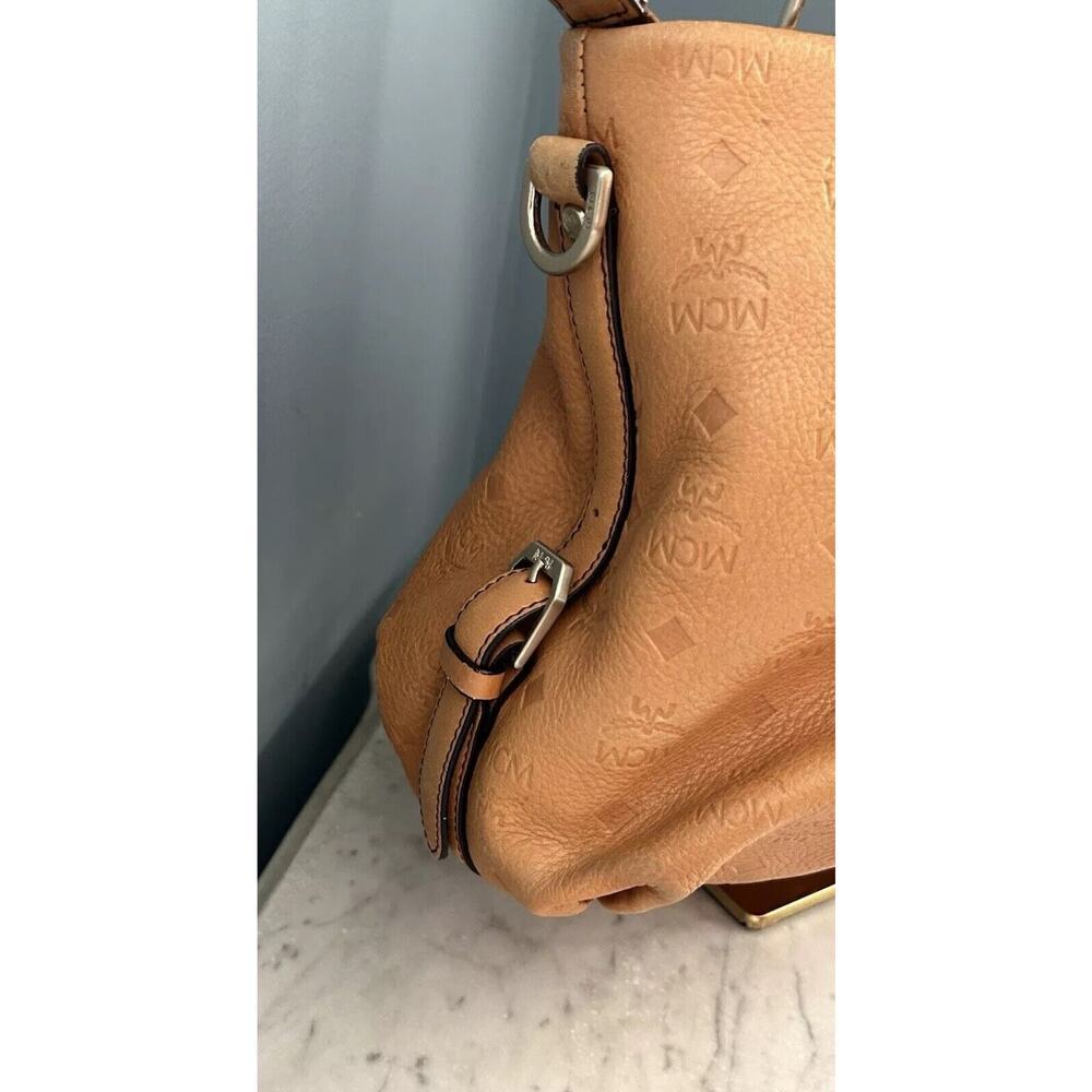 MCM Visetos Leather Cross Shoulder Bag Camel Tan Embossed Logo Purse Handbag - Picture 12 of 15